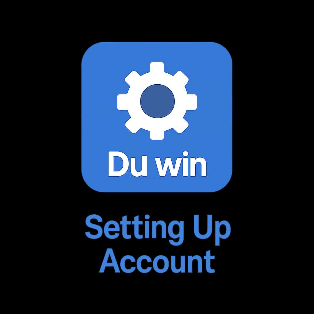 A badge representing the guide for setting up a Du win account.
