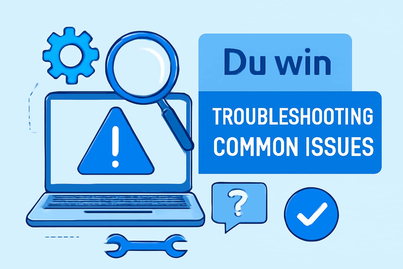 An illustration depicting troubleshooting common issues related to the Du win platform.